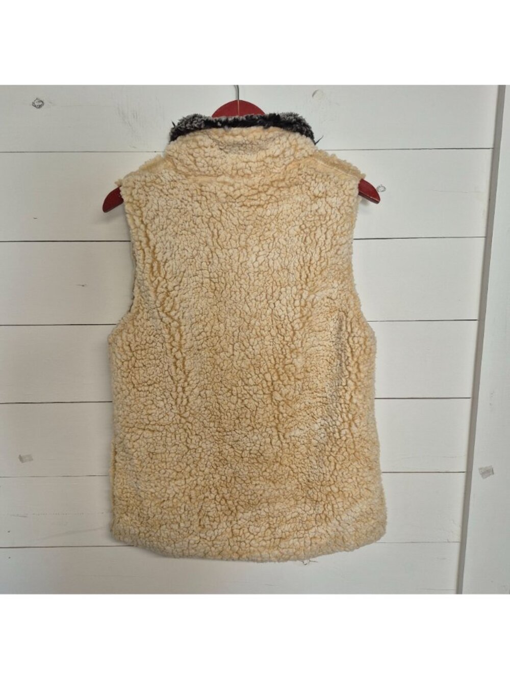 Prissy Jane Womens Sherpa Fleece Vest Beige & Gray M - Picture 5 of 7